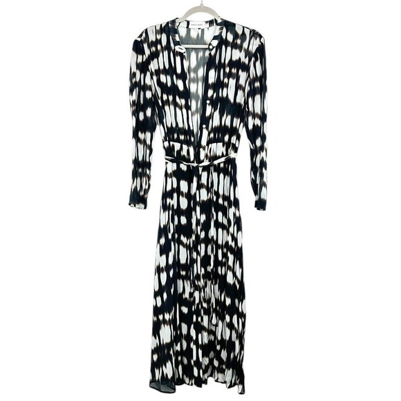 Bella Dahl XS Black White Print Rayon Maxi Dress Button Front Long Sleeve Resort - Picture 2 of 14